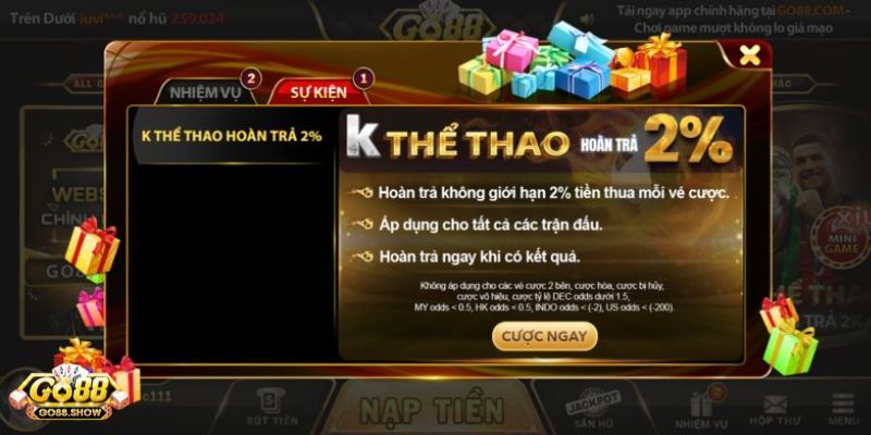 Tổng hợp các khuyến mãi người chơi nhận được khi tải Go88